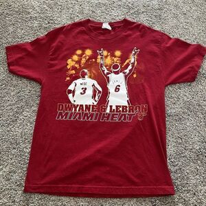 Y2K Miami Heat Lebron James Dwayne Wade T Shirt Red TRIPLE A Tag 6 23 3 large